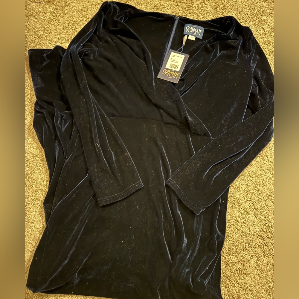 Collectif Size 16 Navy Velvet Maxi Dress